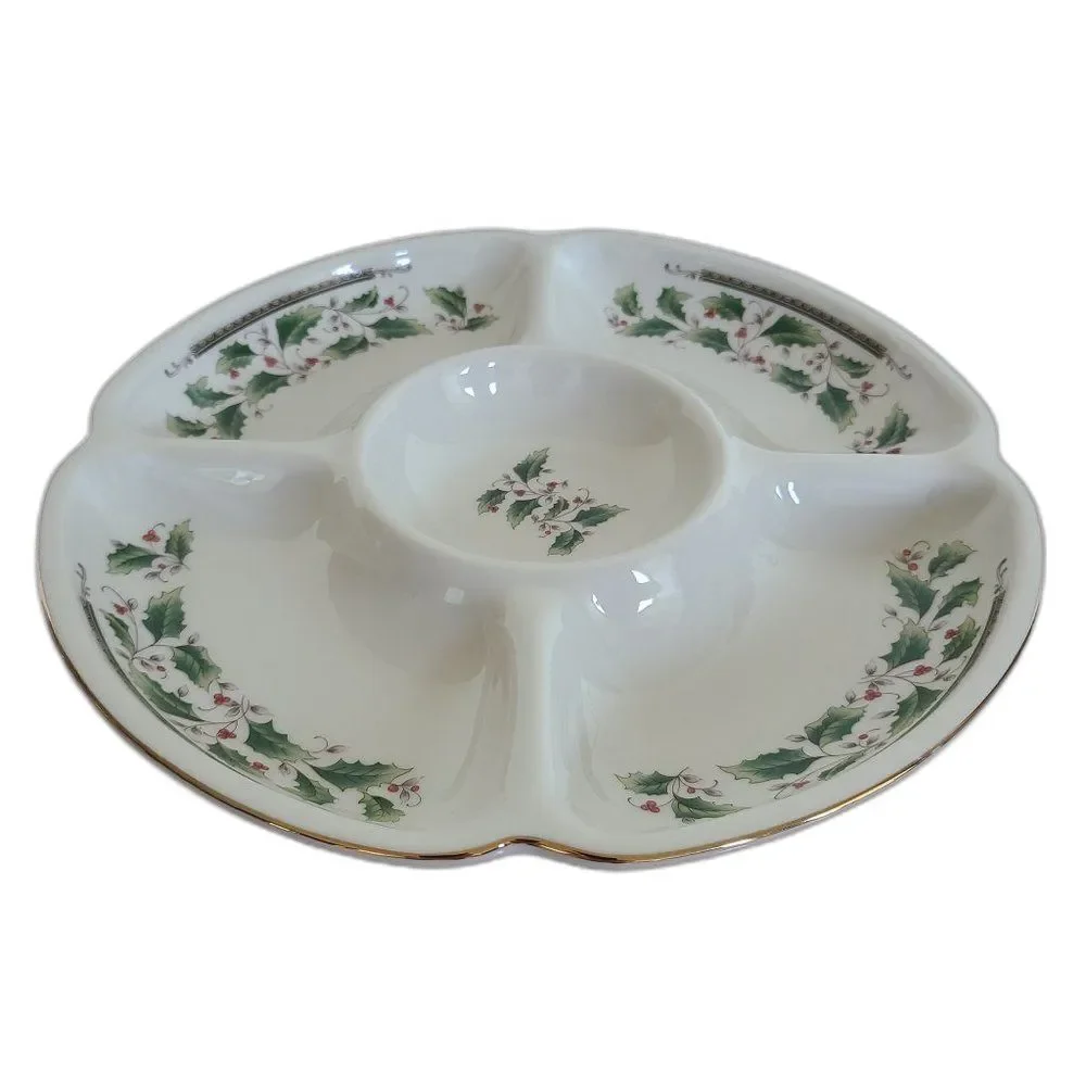 Vintage Royal Limited Holly Holiday Five Part Relish Appetizer Tray Christmas
